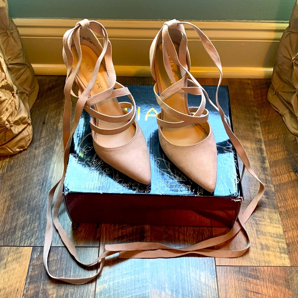 Nude suede heels